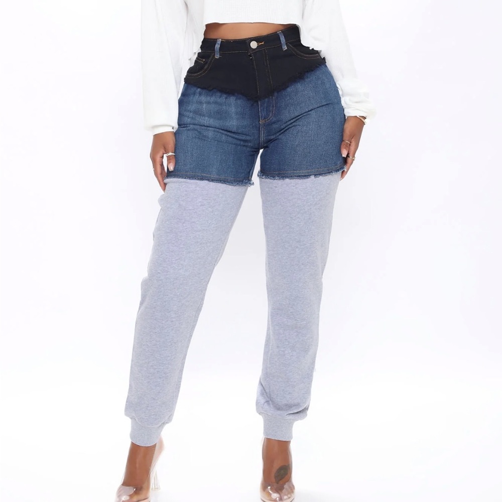 Colorblock High-Waist Hybrid Jeans - Light Blue